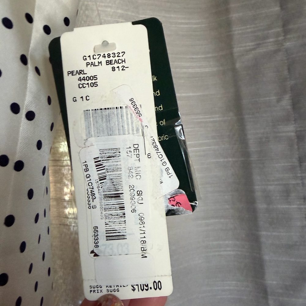 Vintage Silk Lauren Ralph Lauren White Polka Dot Button-Down Top with Black Dots - Picture 2 of 5